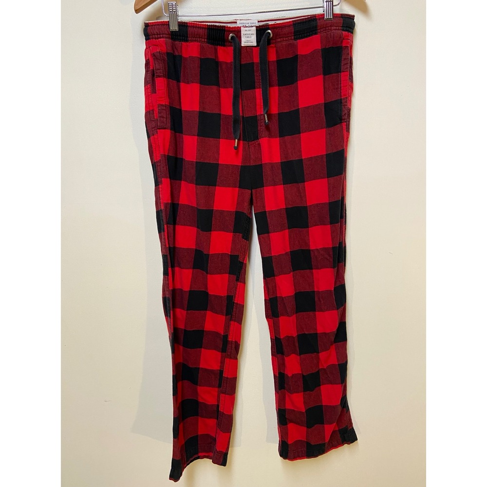 American Eagle Flannel Pajama Pants Mens Medium Red Black Buffalo Plaid Cotton